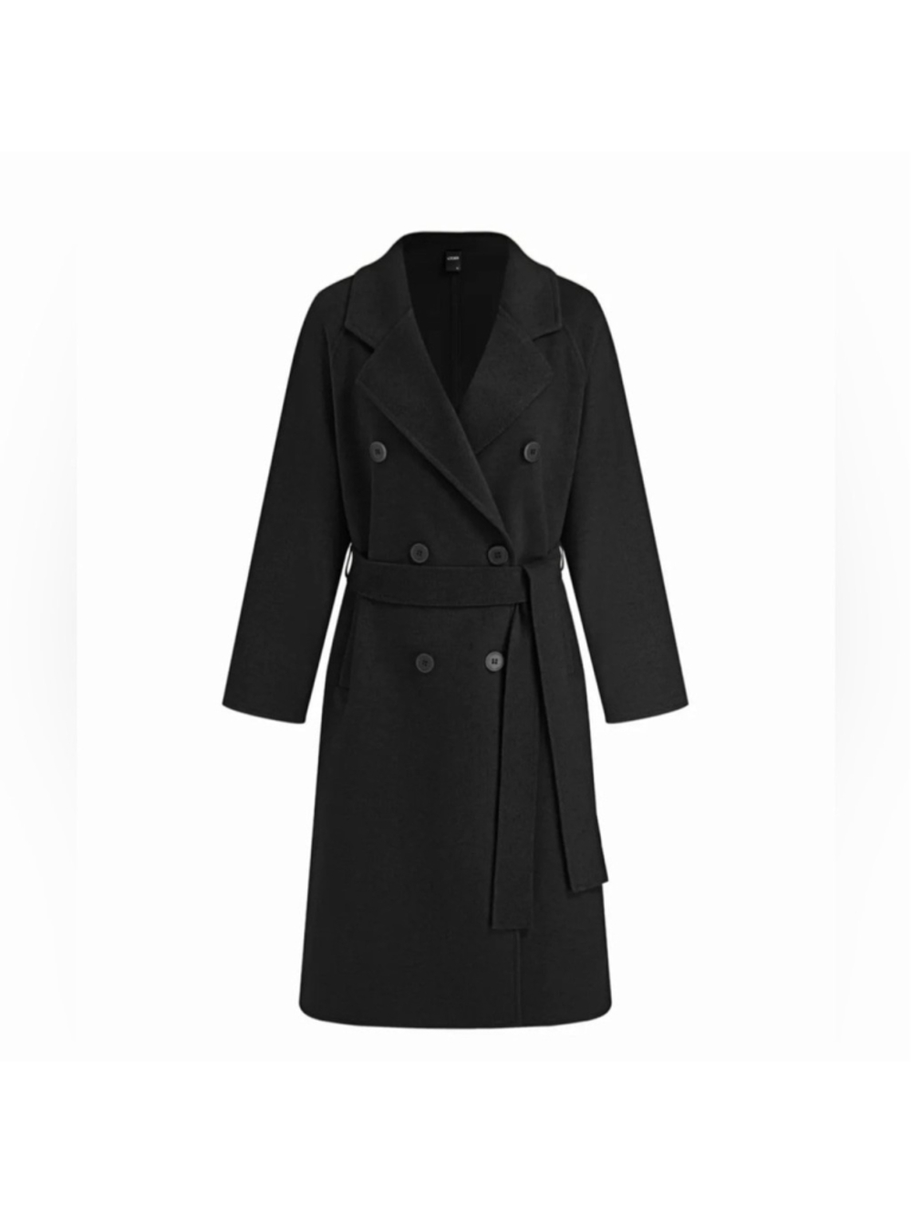 Cider WOOL-LOOK NOTCHED COLLAR DOUBLE BREASTED LONGLINE COAT WITH BELT